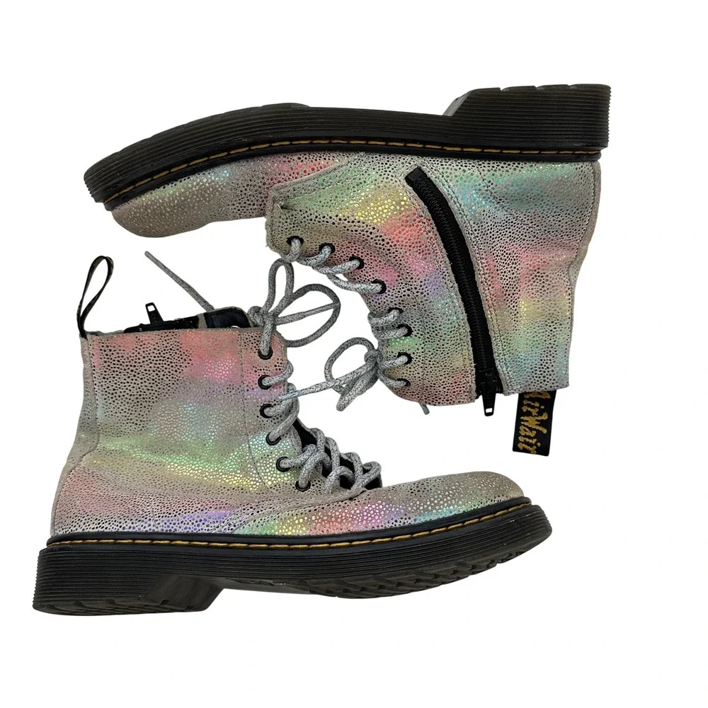 Dr Martens Kids Pascal J 1460 Rainbow Holographic Shimmer Boots Size 4M / 5L